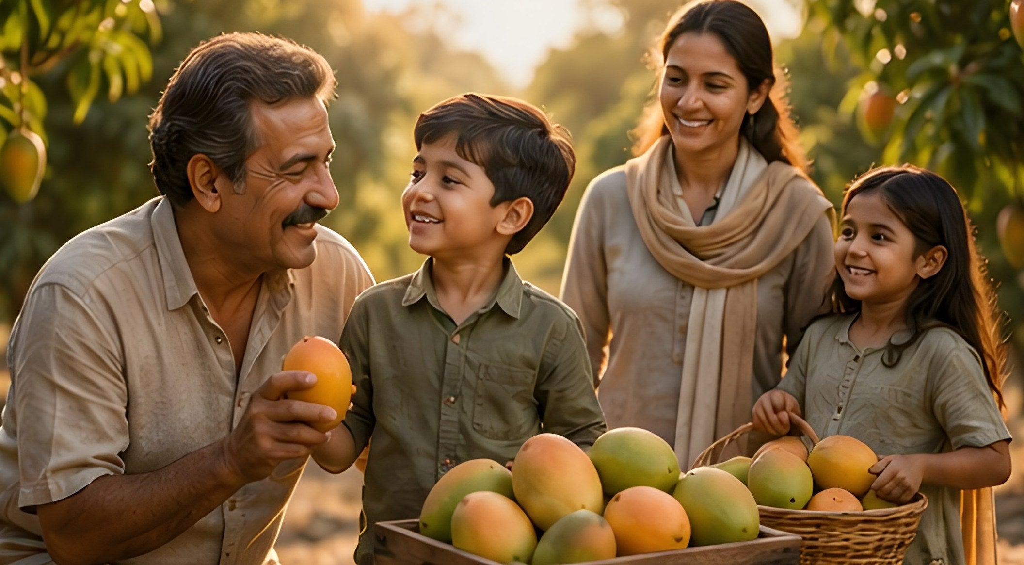 The AAL-Aziz family in the mango orchard