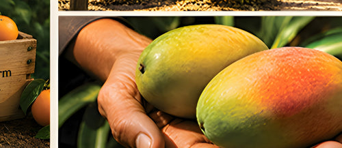 Hands holding fresh ripe mangoes